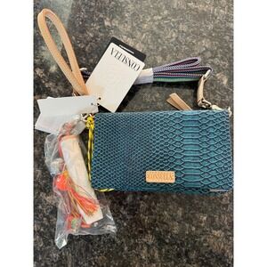 Consuela Uptown Crossbody bag Indy Teal Snakeskin Leather Wallet Wristlet NEW